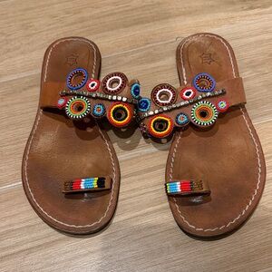 Anthropologie Brown Beaded Sandals
